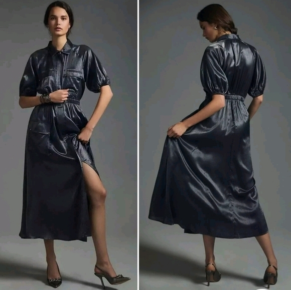 Samant Chauhan Utility Midi Dress Gun Metal Simmer Womens size S - Picture 10 of 10